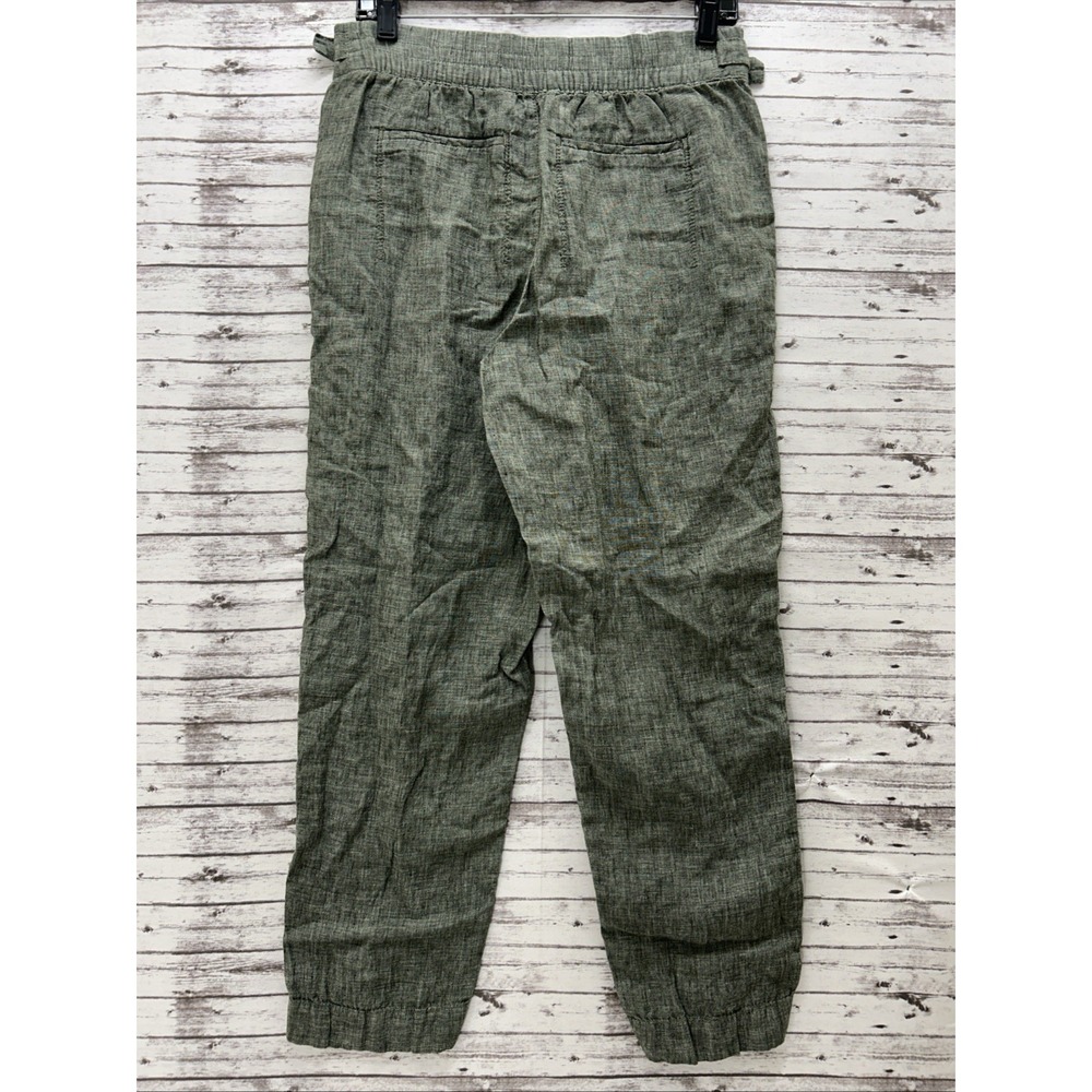Athleta Pants Women's Size 8 Green Voyager Linen Relaxed Ankle Elastic Waist - Picture 2 of 10